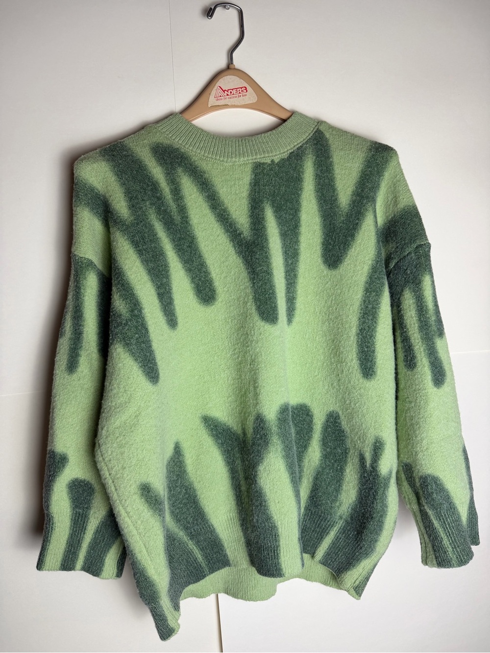 Redberry Green Abstract Print Wool Blend Sweater M/L Oversized Drop Sleeve